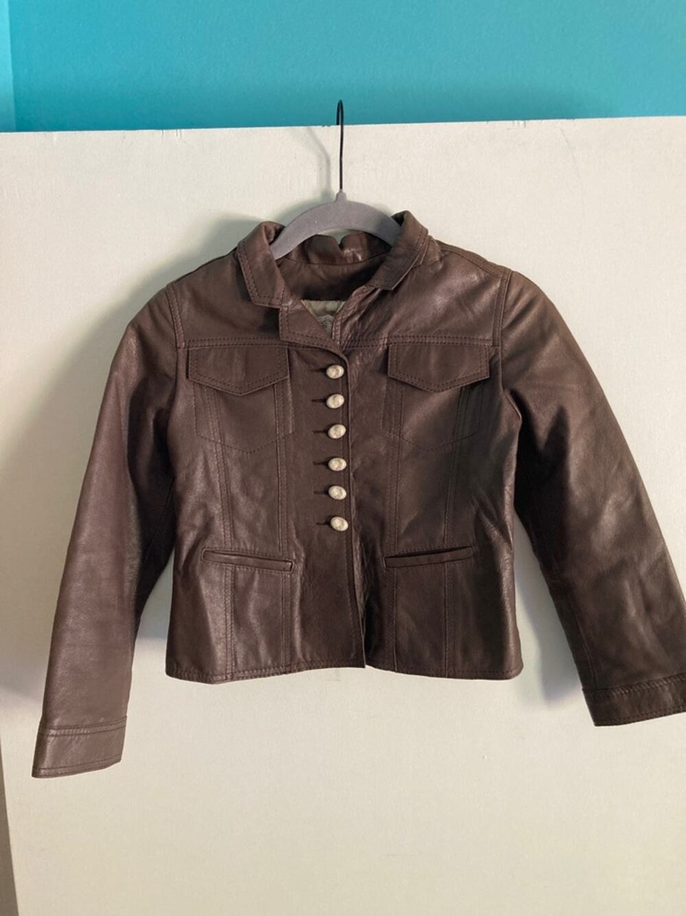 I Pinco Pallino Cavalleri Girls 8 Genuine Lamb Leather Brown Luxury Jacket